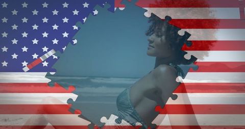 American Flag Puzzle Reveal Beach Serenity Contrast Concept