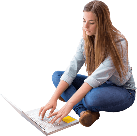 focused young female student typing on laptop behind transparent background - Download Free Stock Videos Pikwizard.com