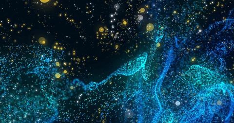 Vibrant Swirling Wave of Blue and Teal Light Particles in Digital Space