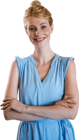 Confident Woman in Blue Dress with Transparent Background