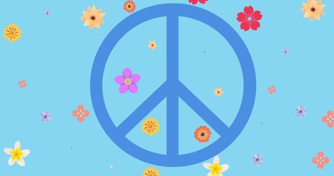 Peace Symbol with Flowers on Blue Background - Download Free Stock Images Pikwizard.com