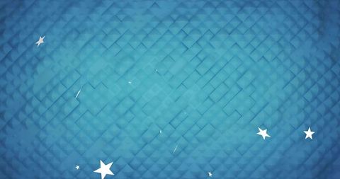Blue geometric diamond background with pulsing glow, drifting white stars, shifting specks