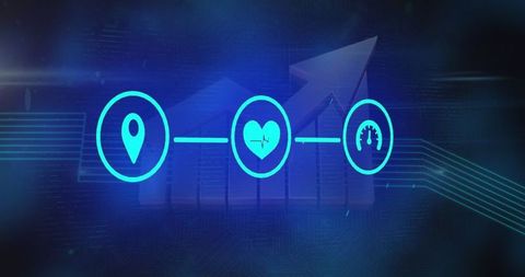 Futuristic technology icons with analytics and data insights