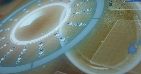 Augmented reality coffee HUD over crema espresso cups on cafe counter futuristic interface