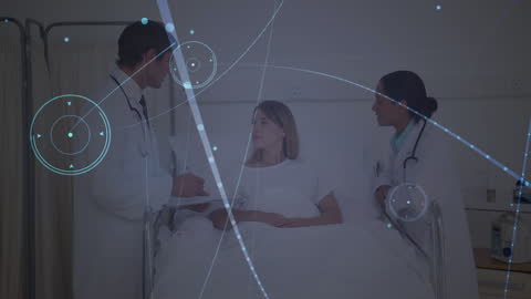 Doctors Consulting Patient With Futuristic Technology Overlay