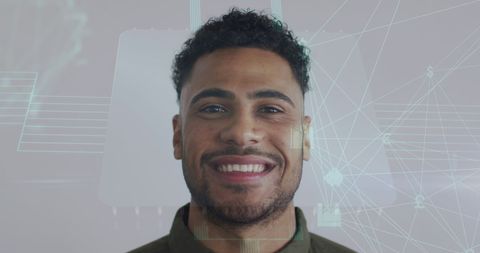 Smiling businessman with network connections overlay