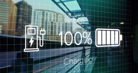 Battery Charge Icons Over Urban Cityscape Enhancing Futuristic Feel - Download Free Stock Images Pikwizard.com