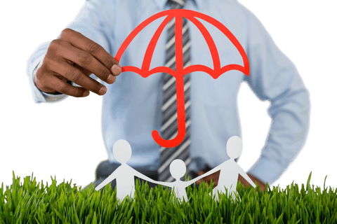 Transparent paper family protected by symbolic red umbrella