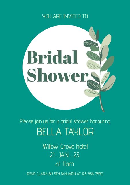 Elegant bridal shower invitation featuring serene botanical design, perfect for various events. The modern typography and stylish design create a sophisticated appearance. Ideal for those planning a chic bridal shower with a touch of nature. Personalize with event details, names, and RSVP information.