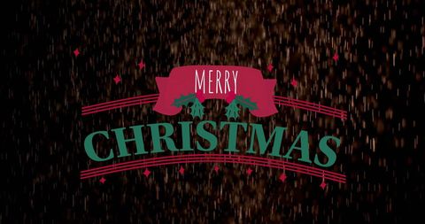 Merry Christmas Text with Falling Snowflakes Background