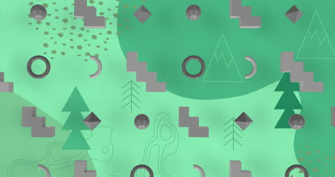 3D Shapes and Christmas Trees in Abstract Seamless Pattern