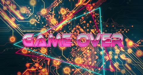 Neon Game Over Text with Electrifying Circuit Board Pattern - Download Free Stock Images Pikwizard.com