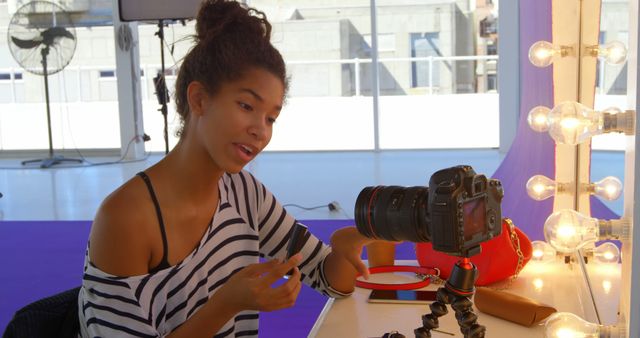 Young Influencer Vlogging While Sitting at Dressing Table with Camera - Download Free Stock Images Pikwizard.com