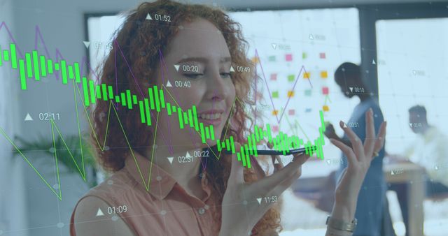 Businesswoman Analyzing Stock Market Data with Green Trend Lines - Download Free Stock Images Pikwizard.com