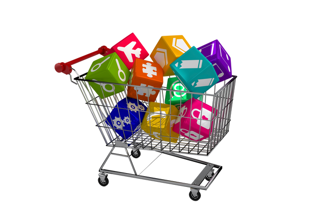 Transparent Shopping Trolley with Cubes Symbolizing Various Concepts - Download Free Stock Videos Pikwizard.com