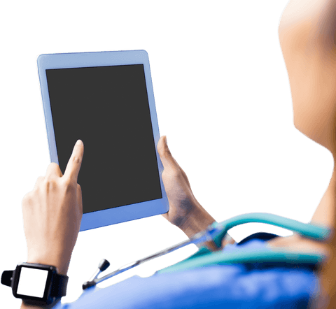 Female Nurse Using Tablet with Medical Stethoscope Transparent Background - Download Free Stock Videos Pikwizard.com