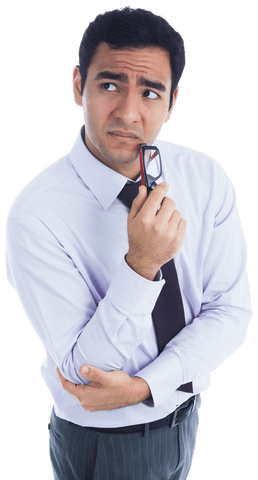 Pensive Biracial Businessman on Transparent Background
