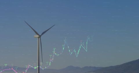 Wind Turbine with Rising Financial Graph Overlay