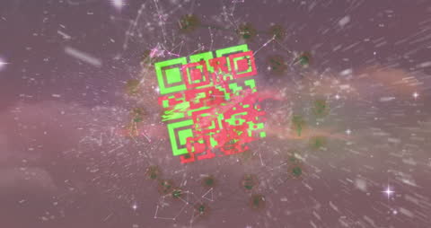 Digital QR Code in Futuristic Network Background