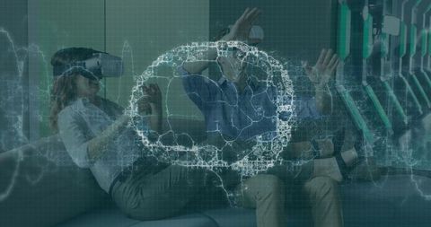 Virtual Reality Couple Exploring Scientific Data in Futuristic Environment