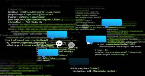 Digital chat bubbles on code background signifying coding communication