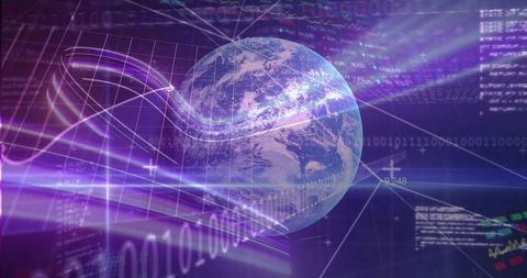 Futuristic Globe in Virtual Digital Network with Data Streams