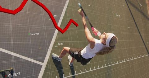 Overhead Serving Tennis Player with Performance Analytics Overlay and Motion Tracking