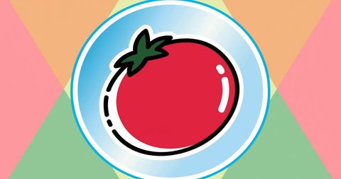 Illustrated Tomato Icon on Vibrant Geometric Background