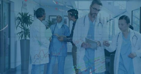 Medical Professionals with Data Overlay Demonstrating Future Healthcare