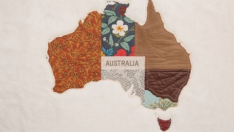 Patchwork map of australia with vibrant fabrics and craftsmanship