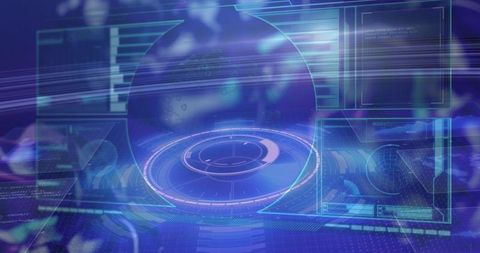 Futuristic digital screen with data processing holographics