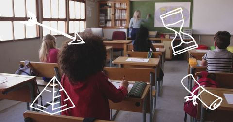 Engaging Classroom with Interactive Icons Over Students