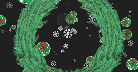 Festive Christmas Wreath with Snowflakes on Black Background