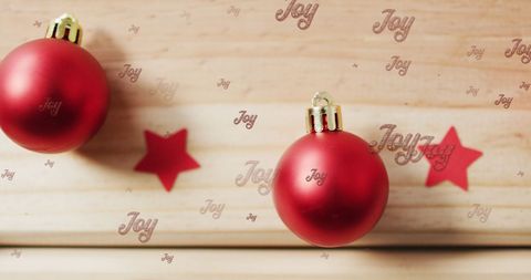 Festive Red Christmas Baubles with Joy Text Overlay - Download Free Stock Images Pikwizard.com