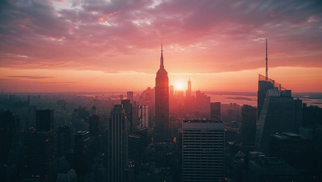 Stunning Sunset Over Empire State Building and Urban Skyline