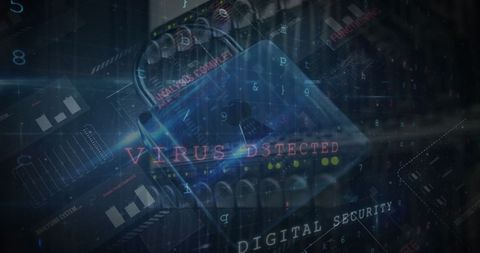 Cybersecurity Threat Concept with Digital Lock and Virus Warning - Download Free Stock Images Pikwizard.com