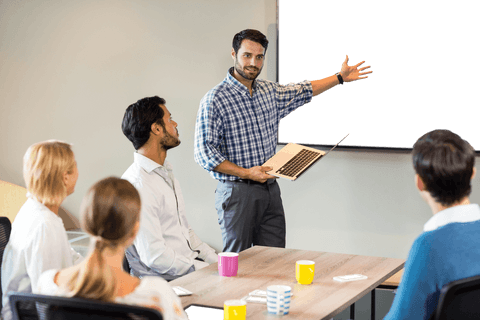 businessman presenting with transparent flow in team meeting - Download Free Stock Videos Pikwizard.com