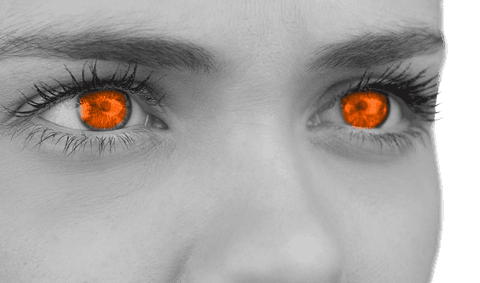 intriguing portrait with vibrant orange eyes and transparent monochrome face - Download Free Stock Videos Pikwizard.com