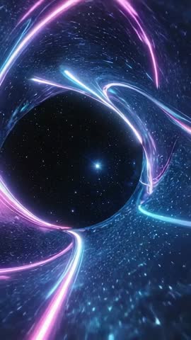 Spiraling Magenta Cyan Vortex Entering Starfield Aperture Vertical Futuristic Motion Loop