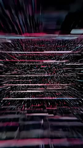 Rushing Neon Data Tunnel Vertical Loop — Glitch Grid, Streaks and Pulsing Center Dots