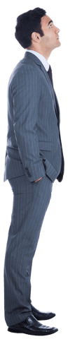 Man Looking Up in Business Attire on Transparent Background