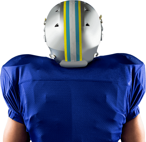 Transparent background american football player rear view with helmet