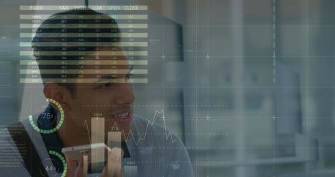 Hispanic Man Engaging with Digital Financial Data Overlay - Download Free Stock Images Pikwizard.com