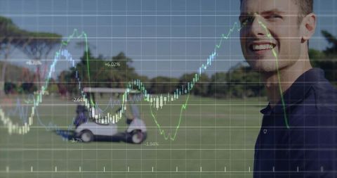 Man Analyzing Stock Market with Golf Course in Background