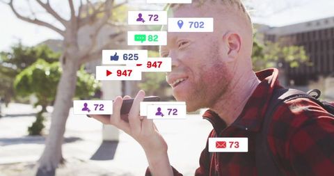 Modern communication: sending voice note outdoors with social media icons