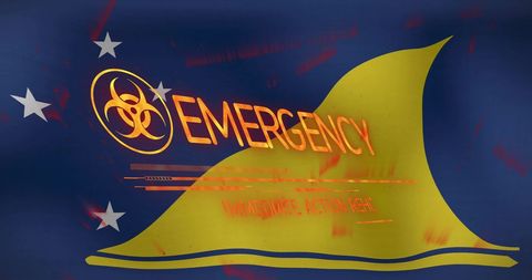 Emergency alert with biohazard symbol and warning text