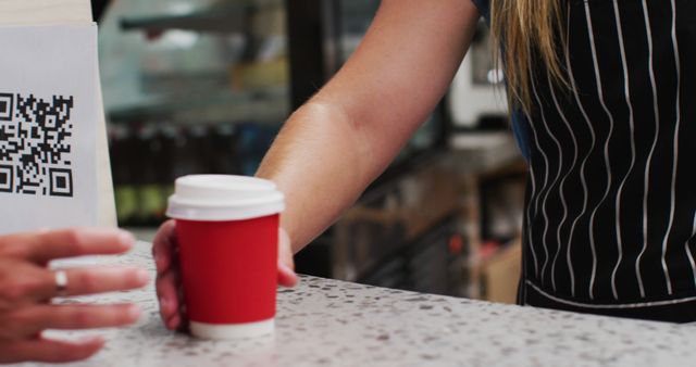 Barista Handing Coffee Cup to Customer Over Counter - Download Free Stock Images Pikwizard.com