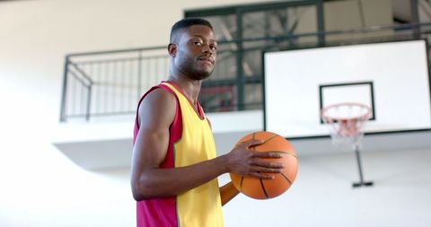 Focused African American Man Preparing Basketball Free Throw