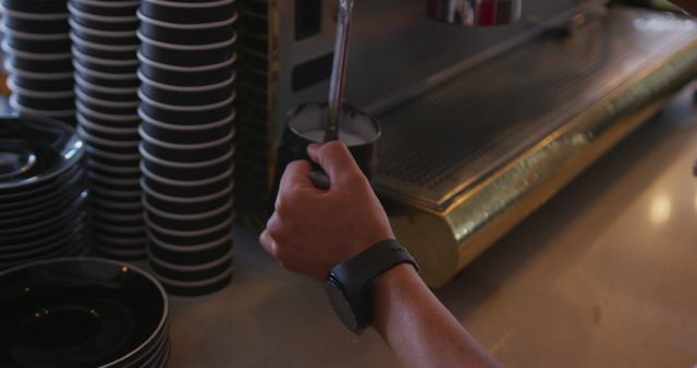 Barista's Hands Frothing Milk in a Cafe - Download Free Stock Images Pikwizard.com