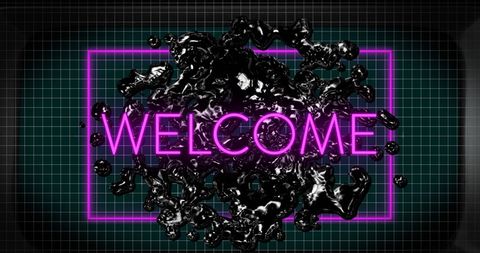 Neon Welcome Sign with Dynamic Liquid Effect